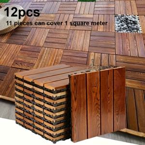 TEMU 12개 GRAND LINE 나무 바닥 타일 - 인터로킹 자가 설치, 전천후 실외 파티오, 정원, 발코니 & 실내 바닥재, 자연스러운 나무 질감으로 간편한 설치, 브라운 & 우드 그레인, 정원 바닥재 | 우아한 나무 디자인 | 내구성 좋은 나무 C