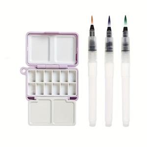 TEMU 4개 세트 12웰 미니 수채화 물감 상자 + 만년필 (잉크 미포함) - 휴대용 미니 수채화 팔레트, 야외 스케치용, 12색, 컴팩트 아트 물감 정리함