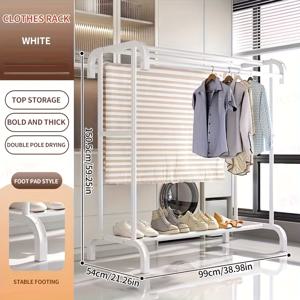 TEMU 1개 자이지시 더블로드 코트 랙, 다기능 금속 바닥 스탠딩 옷걸이, 두꺼운 실내 더블로드 의류 랙, 방 정리 정리대, 코너 수납 선반, 침실, 거실, 기숙사 사용에 적합, 옷, 신발, 액세서리에 쉽게 접근할 수 있는 독립적인 디자인, 편리한 수납 선반 포함|행거|스탠드옷걸이