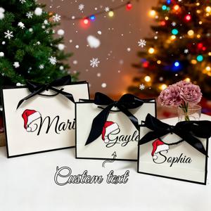 TEMU 맞춤 이름 & 산타 모자 디자인의 개인 맞춤 크리스마스 선물 가방 - 리본 잠금 장식의 우아한 종이 가방, 선물, 파티 및 축제 행사, 크리스마스 선물, 파티 답례품 가방, 축제 디자인, 튼튼한 종이에 적합