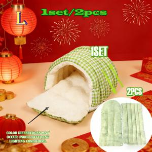 TEMU 1세트/2개 2026 새해 필수 고양이 하우스 & 슬리핑백 세트 - 사계절 탈부착 세탁 가능 | 완전 밀폐형 겨울용 따뜻한 둥지 | 탈부착 다목적 고양이 침대 다양한 색상 | 성묘 1마리/새끼 고양이 2마리용, 새해 반려동물 선물