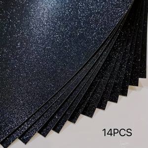 TEMU 14장 블랙 글리터 카드스톡 - 광택 마감, 털 빠짐 없음, 250 GSM A4 사이즈 (8.27x11.69 인치) 고중량 종이, 공예, 스크랩북, 카드 만들기, 파티 장식에 이상적 | 커터 호환, 변색 방지 글리터 종이