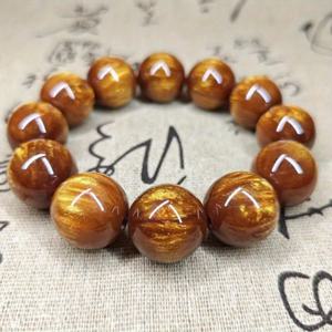 TEMU 20mm 골든 시윌로 트리 화석화 천연석 대형 비즈 목걸이, 스트레처블 비즈 주얼리 기도 비즈, 에스닉 스타일, 스타일