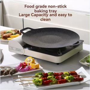 TEMU 야외 한국식 BBQ 그릴 팬 논스틱 의료석 접시 상업용 텐페니키 인덕션 쿠킹기 가정용 바베큐 냄비