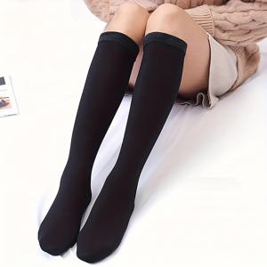 TEMU 2쌍 팩 여성용 보온 겨울 양말 - 두꺼운 따뜻한 허벅지 높이 및 무릎 높이 스노우 부츠 스타킹, 단색 방한 바닥 양말, 아이스 워킹용, 가정용, 손세탁/드라이클리닝 (가을 & 겨울)