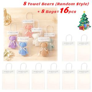TEMU 16피스 타월 & 선물 가방 세트 - 귀여운 판다 패턴 타월 8개와 투명 끈 가방 8개 포함. 결혼식, 생일, 어머니날, 파티 등 다양한 행사에 완벽한 선택
