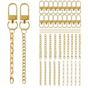 TEMU 20개 골든 톤 립글로스 키체인 제작 키트 (20개 골든 클립, 20개 확장 체인 & 200개 오픈 링 포함) - 주얼리 제작, 핸드백, 액세서리, 지갑 제작, 지갑 제작 용품을 위한 공예 키트 | 장식 립스틱 | 내구성 좋은 메탈 클립