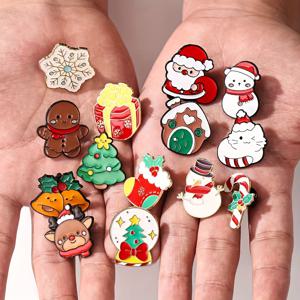 TEMU 14개 크리스마스 에나멜 브로치 세트 - 징글브레드 남성, , 눈사람, 사슴, 캔디케인, 눈꽃, 포인세티아, 별, 종, 하트, 리본, 모자, 스카프