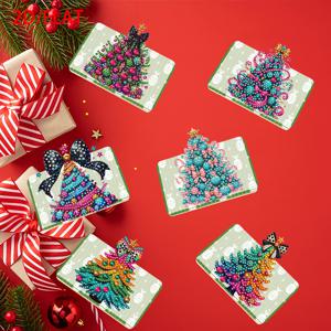 TEMU 6개 세트 카드, DIY 페인팅 키트, 5D 모양 라인스톤 아트 크리스마스 트리 테마 카드 - 수공예, 4.5x4.5인치 접이식 팝업 디자인, 우아한 파티 인사말 포함, 완벽한 크리스마스 선물, 크리스마스 페인팅, 시즌 선물, 장식, 세밀한 아트워크, 공예 애호가 및 쇼핑객을 위한, 축제 장식, 카드스톡,고품질 라인스톤,창의적인 취미인들|보석십자수