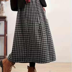 TEMU 여성용 두꺼운 보온 A라인 맥시 드레스 - 우산 밑단 & 포켓, 겨울용 롱 드레스, 세탁기 사용 가능, 벨트 없는 하이웨이스트, 사계절 일상복, 우아한 캐주얼 룩