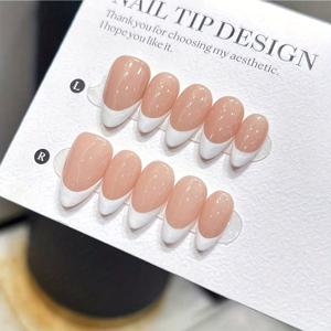 TEMU 10개입 핸드메이드 숏 아몬드 프레스 네일 - 프렌치 팁 누드 베이스, 매트 인조 네일, 여성용, 젤 글루 & 파일 포함, 데일리 웨어, 웨딩, 특별한 행사용