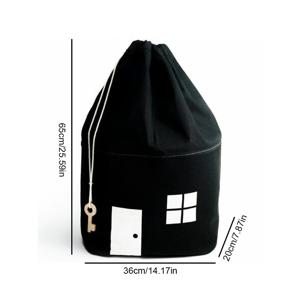 TEMU 1개 북유럽 블랙 & 화이트 하우스 패턴 드로스트링 수납 바구니 - 튼튼한 원단 세탁 바구니, 오픈형 상단 & 견고한 받침대, 침실, 욕실용 공간 절약형 디자인, 옷, 선반 바구니를 위한 모던 홈 정리함|빨래바구니