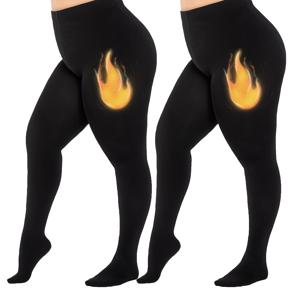 TEMU 여성용 플러스 사이즈 라인드 보온 타이츠 2켤레 - 헤비급 120 데니어 겨울용 보온, 불투명 블랙 풀 레그 커버리지 타이츠, 무무늬 - 스키 및 추운 날씨용 손세탁 가능한 두꺼운 양말 - 우아한 팬티스타킹