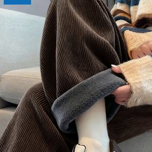 TEMU JEANSWEST 여성용 와이드 레그 코듀로이 팬츠 - 청바지 호환 겨울용 따뜻한 신축성 허리벨바텀 코듀로이 트라우저, 캐주얼 룩을 위한 루즈핏 롱팬츠 (세탁기 사용 가능) | /코리안 스타일 컬렉션, 솔리드 컬러 논스트레치