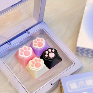 TEMU 귀여운 고양이 발바닥 키캡 - Cherry MX 스위치 호환 (키보드용) - OEM 높이 3D 발바닥 프린트 키, ABS UV 저항 컬러 코드 캡, 기계식 키보드용 (예: Gateron 호환) - WASD & ESC에 이상적