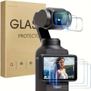 TEMU DJI Osmo Poet 3용 6피스 스크린 보호필름 및 렌즈 보호필름 세트, 강화유리 LCD 스크린, 울트라 HD, 9H 경도, 스크래치 방지, 카메라 렌즈 쉴드, 블로거, 크리에이터, 사진 애호가에게 적합
