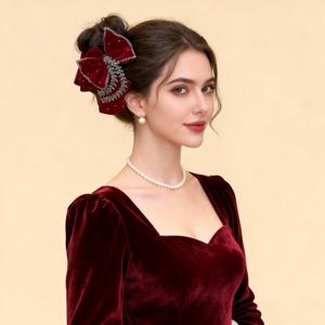 TEMU 1개 AYLHFO 대형 라인스톤 리본 머리핀 - 레드 리본 & 반짝이는 우아한 레트로 헤어핀, 두꺼운 머리용, 크리스마스 파티 웨딩 프롬 액세서리, 두꺼운 머리용 클립 (브랜드명은 유통업체에 따라 다를 수 있음)