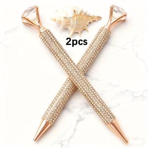 TEMU 2개 대형 펜, 반짝이 라인스톤 메탈 글리터 볼펜, 1.0mm 검정 잉크 펜, 웨딩 브라이덜 샤워 선물 (다섯 가지 색상 선택 가능)