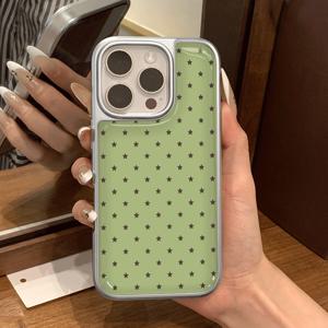 TEMU 아이폰 17 Pro Max 케이스, 아이폰 16 Pro/15/14/13 Pro/12/11 케이스에도 적합한 그린 앤 브라운 별 패턴입니다. 미니멀하고 창의적인 디자인을 특징으로 하며, 고품질 PC 전기 도금 젤 보호 케이스가 있습니다.