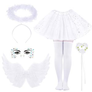 TEMU 6피스 또는 7피스 천사 & 악마 코스튬 세트 (날개, 드레스, 양말, 액세서리 스틱 포함) - 크리스마스, 할로윈, 성탄극, 역할극 파티용 여성 드레스업 의상 (깃털 워드로브 세트)