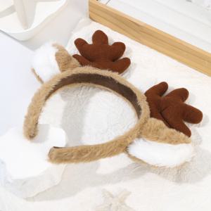 TEMU 남성용 플러시 사슴뿔 머리띠 1개 - 부드러운 브라운 & 눈이 생생한 뿔, 크리스마스, 발렌타인데이용 비직물