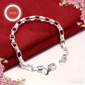 TEMU 925 실버 박스 체인 팔찌 여성용 - 빈티지 스타일, 크리스마스, 할로윈, 발렌타인데이 & 어버이날 완벽한 선물, 캐주얼 복장에 이상적