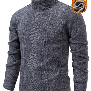 TEMU 남성용 하이넥 니트 풀오버 | 부드럽고 편안한 따뜻한 신축성 있는 슬림핏, 체크무늬 패턴, 캐주얼, 오피스, 데이트, , 선물, 겨울 필수템으로 적합