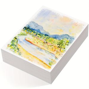 TEMU 50매 고중량 수채화 용지 - 300 GSM 콜드 프레스 용지, 140 lb/300 GSM, 블루 & 그린 톤의 흰색, , 웨딩 카드, 인사 카드용