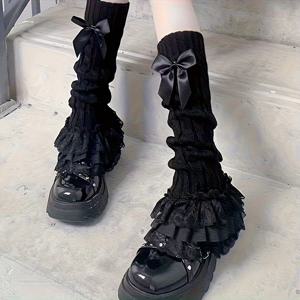 TEMU 1쌍 일본 카와이 레이스 & 러플 무릎 커버 - JK 스타일 스타킹, 의상용 레그, 코스튬 (세탁기 사용 가능)