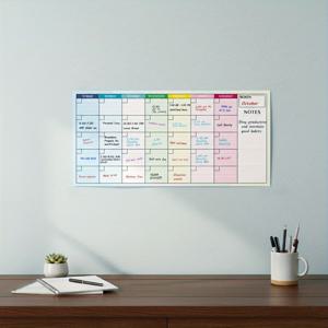 TEMU 1개월 드라이 지우기 달력 | 25.6×12.6인치 소형 무일자 화이트보드 월간 플래너 | 일요일 시작 재사용 가능 벽걸이 스케줄 보드 | 컬러 그리드 일일 칸 + 메모 섹션 | 드라이 지우기 마커 2개 및 양면 접착제 포함 | 가정, 사무실, 교실, 팀 프로젝트 계획에 적합