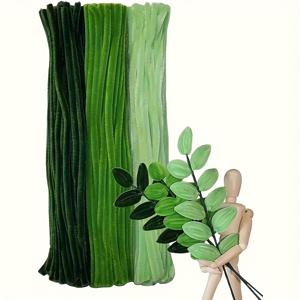 TEMU 300개입 녹색 플러시 튜브 청소 스틱 세트 | 두껍고 푹신함, 동물 공예, 꽃꽂이 및 휴일 장식에 적합