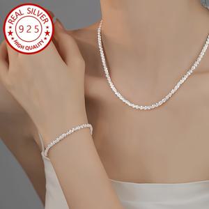 TEMU 2개 우아한 925 실버 주얼리 세트 | 반짝이는 목걸이 및 팔찌, 결혼식, 생일, 새해, 발렌타인데이 선물로 완벽