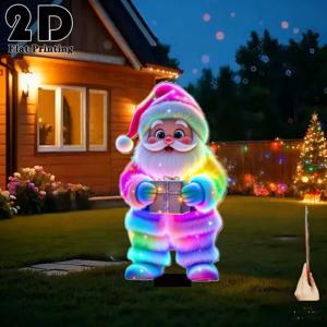 TEMU 2D 플랫 - 【2D 플랫】네온 색상으로 빛나는 정원 말뚝이 특징인 2D 플랫 장식. 크리스마스, 새해, 겨울 파티에 완벽합니다. 마당, 잔디밭, 화단에 적합 - 실내 및 실외 축제 장식