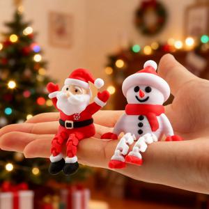 TEMU 2개 조절 가능한 관절 애니메이션 (팔/다리) - 3D 프린팅 플라스틱 크리스마스 인형 세트: 산타 & 눈사람 움직이는 관절 피규어 2개, 크리스마스 트리, 홈, 홈 장식용 (특별 이벤트)