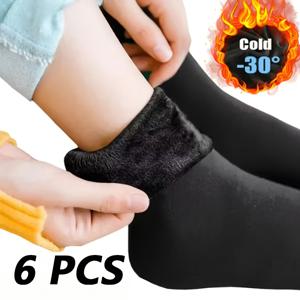 TEMU 6개입 따뜻한 기모 안감 겨울 양말 | 추운 날씨 양말, 야외 및 일상복에 적합 - 세련되고 심플한 디자인, 관리가 용이한 니트 원단