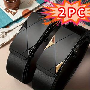 TEMU 2개 세트 남성용 자동 버클 벨트 - 헤비듀티 PU 가죽, 싱글 버클 디자인, 골드 자동 버클, 정장 및 비즈니스 행사에 적합, 블랙 - 생일/기념일/아버지의 날 선물로 이상적, 안전 메커니즘 디자인, 사이즈, 모던 패션 블랙 PU와 골드 톤, 프로페셔널 복장, 오피스웨어, 현대적 스타일, 스트림라인드 디자인, 내구성 있는 소재