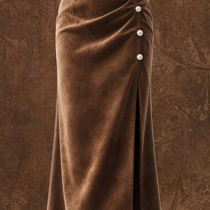 TEMU 여성용 빈티지 웨스턴 장식 스플릿 스커트 - 프린지 봄/가을용, 우아한 스페셜 라인 하프 스커트, 세탁기 사용 가능 웨스턴 스타일 드레스 스커트 (드라이클리닝 금지)