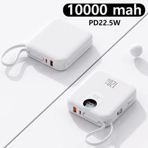 TEMU 휴대용 미니 파워뱅크 10000mAh 초박형 백업 전원 공급 장치 PD22.5W 내장 케이블(L+C)로 초고속 충전|보조배터리