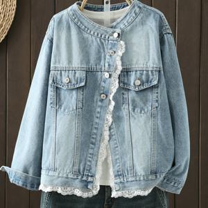 TEMU 여성 레이스 레이어드 빈티지 청자켓 빅사이즈 데일리 캐주얼 데님재킷 HYG-51