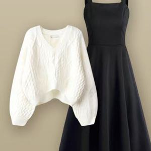 TEMU 2pcs 신상 여성 빅사이즈 니트 가디건 머메이드 원피스 투피스 세트 캐주얼 코디 세트LKS-37