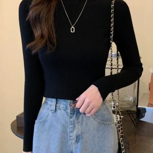 TEMU 여성용 우아한 스웨터 - 하이넥 긴팔 풀오버, 봄 & 가을 레이어링용 부드러운 기계세탁 가능 정사이즈 탑, 단색 베이스레이어