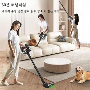 TEMU 45 Kpa 고성능 무선 진공 청소기, 배터리 수명 60분, 가정용 자립형 충전식 진공 청소기, 벽면 장착 충전 지원, 업그레이드된 꼬임 방지 녹색 불빛 바닥 브러시, 반려동물 털/카펫/나무 바닥에 적합.