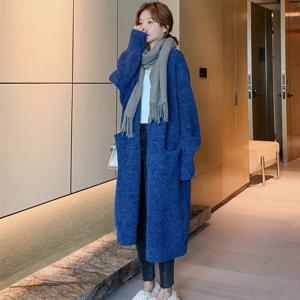 TEMU 2025년 가을/겨울 필수템! 화이트 블루 롱 니트 가디건 학생 파티룩 루즈핏 트렌디 재킷 (학원룩)