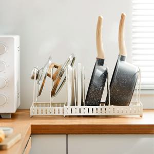 TEMU 냄비 뚜껑 정리함이 있는 캐비닛 아래 냄비 및 팬 정리함, 캐비닛 내부 팬 및 냄비 정리함을 위한 확장형 랙, 주방 정리를 위한 7개의 구분선으로 조절 가능