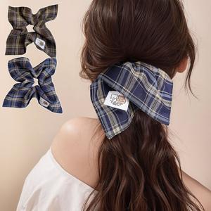 TEMU 1+1 사각 체크 곱창밴드 세트, 여성 머리끈, 빅사이즈 헤어 스크런치, 곱창 머리 고무줄, 헤어슈슈, 곱창끈 헤어 악세사리