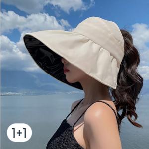 TEMU 1+1 여름 돌돌이 썬캡 여성 버킷햇 벙거지모자 보닛햇 바캉스 와이드 레이스|여름모자