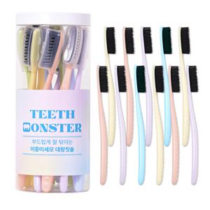 TEMU [한국 브랜드] 윌렉스 티스몬스터 이중미세모 칫솔 어금니 대왕 왕 칫솔 치솔 11개입