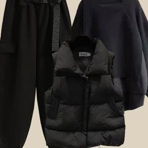 TEMU 가을 겨울 신상 3pcs 여성 패딩조끼 니트가디건 와이드팬츠 3종세트 빅사이즈 체형커버 캐주얼 편한 니트 쓰리피스 LKS-58