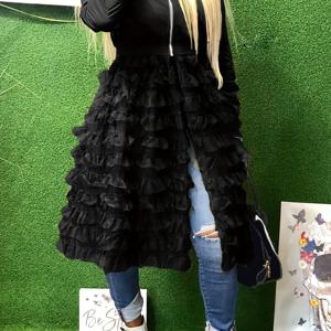 TEMU 지퍼업 믹스 미디어 티어드 재킷, 가을과 겨울을 위한 스타일리시한 롱슬리브 쉬폰 스플라이싱 재킷, 여성 의류