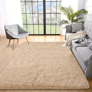 TEMU 1개 포함형 스카이 다운 플러시 샤기 매트 - 초대형 부드러운 퍼지 직사각형 매트, 100% 폴리에스터 솔리드 컬러 베이지, 거실 침실 게임룸 선루무 홈 데코용 내구성 있는 쉬운 청소 바닥 매트, 거실용 러그